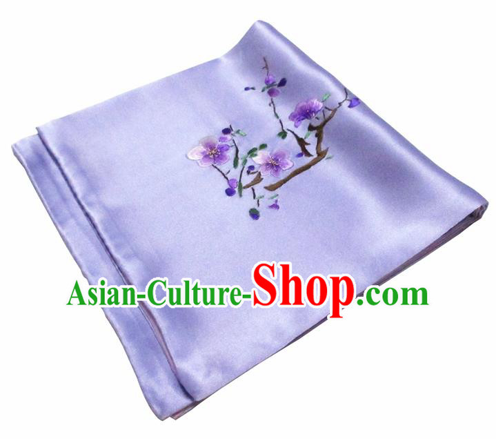 Chinese Traditional Handmade Embroidery Plum Purple Silk Handkerchief Embroidered Hanky Suzhou Embroidery Noserag Craft