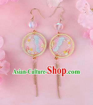 Traditional Chinese Handmade Embroidery Butterfly Earrings Classical Hanfu Embroidered Ear Accessories for Women