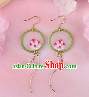 Traditional Chinese Handmade Embroidery Lotus Earrings Classical Hanfu Embroidered Ear Accessories for Women