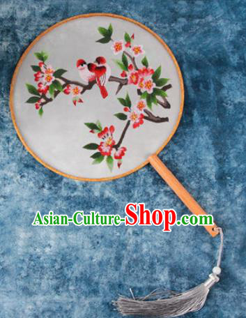 Chinese Traditional Handmade Embroidery Red Begonia Silk Round Fan Embroidered Palace Fans