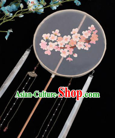 Chinese Traditional Handmade Embroidery Sakura Silk Round Fan Embroidered Palace Fans