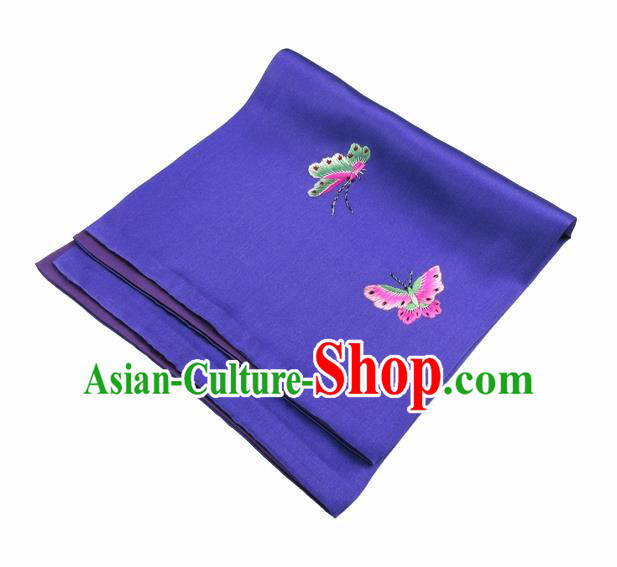 Chinese Traditional Handmade Embroidery Butterfly Purple Silk Handkerchief Embroidered Hanky Suzhou Embroidery Noserag Craft