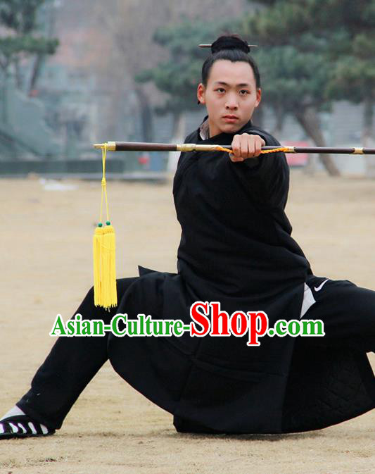 Chinese Traditional Martial Arts Winter Black Priest Frock Kung Fu Taoist Priest Tai Chi Costume for Men
