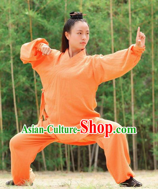 Chinese Traditional Wudang Martial Arts Orange Outfits Kung Fu Taoist Priest Tai Chi Costume for Women