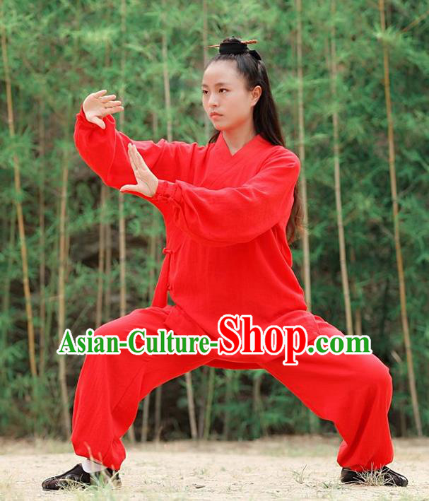 Chinese Traditional Wudang Martial Arts Red Outfits Kung Fu Taoist Priest Tai Chi Costume for Women