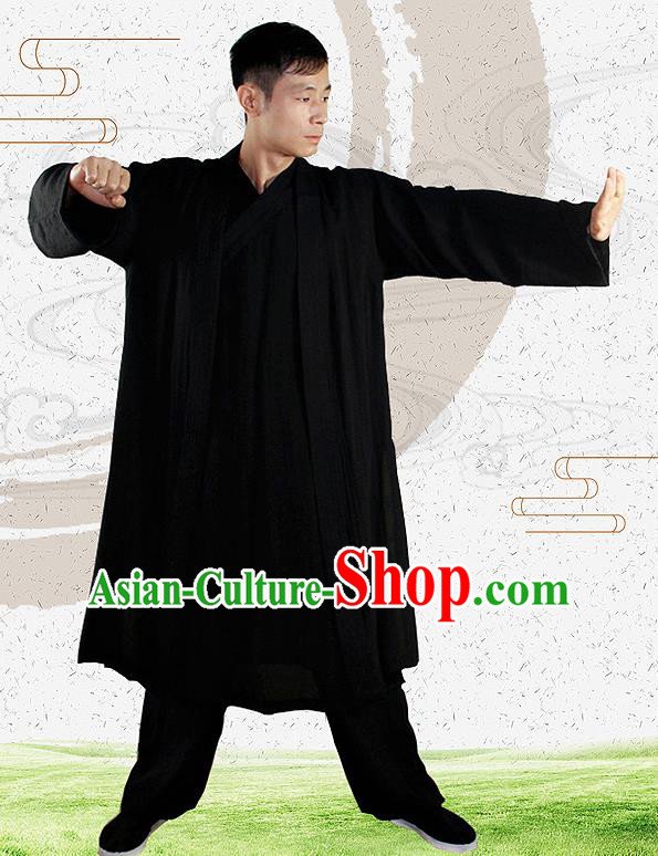 Traditional Chinese Martial Arts Black Outfits Kung Fu Wudang Taoist Priest Tai Chi Costume for Men