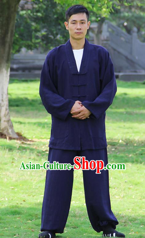 Traditional Chinese Martial Arts Wudang Taoist Priest Navy Outfits Kung Fu Tai Chi Costume for Men