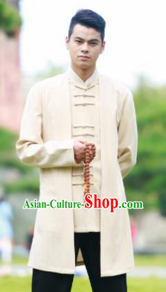 Traditional Chinese Kung Fu Tai Chi Beige Flax Jacket Martial Arts Competition Costume for Men