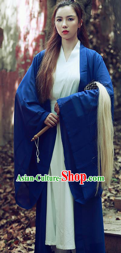 Chinese Traditional Wudang Taoist Nun Navy Cloak Martial Arts Outfits Kung Fu Tai Chi Costume for Women