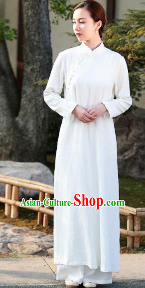 Chinese Traditional Martial Arts White Qipao Dress Tang Suit Kung Fu Tai Chi Costume for Women