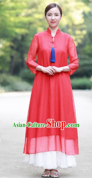 Chinese Traditional Tang Suit Red Qipao Dress Classical Cheongsam Costume for Women