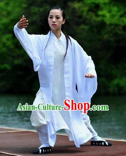 Chinese Traditional Wudang Taoist Nun Martial Arts White Outfits Kung Fu Tai Chi Costume for Women