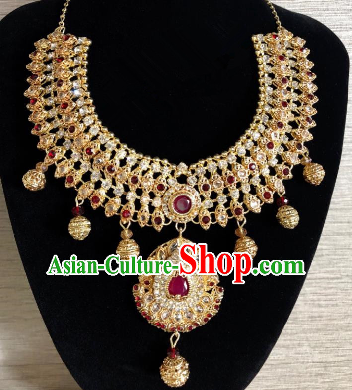 South Asia  Indian Bride Jewelry Accessories Traditional   India Hui Nationality Red Gems Eyebrows Pendant for Women