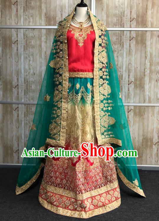 Asian  Indian Court Bride Wedding Embroidered Dress Traditional   India Hui Nationality Costumes for Women