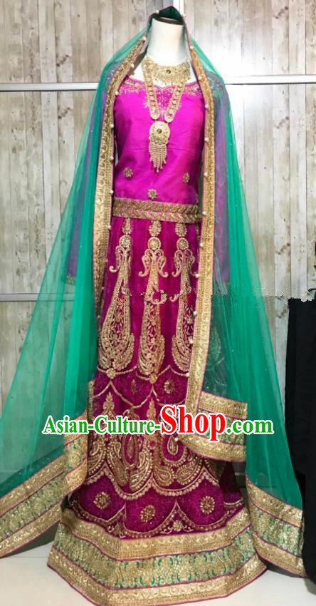 South Asia  Indian Court Queen Rosy Embroidered Dress Traditional   India Hui Nationality Bride Wedding Costumes for Women