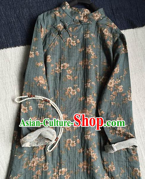 Chinese Traditional Tang Suit Grey Cheongsam National Costume Printing Qipao Dress for Women