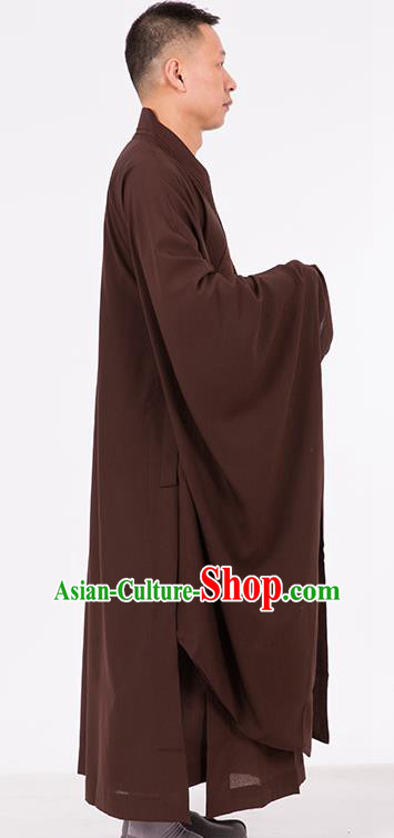 Traditional Chinese Monk Costume Buddhists Brown Yarn Long Robe for Men