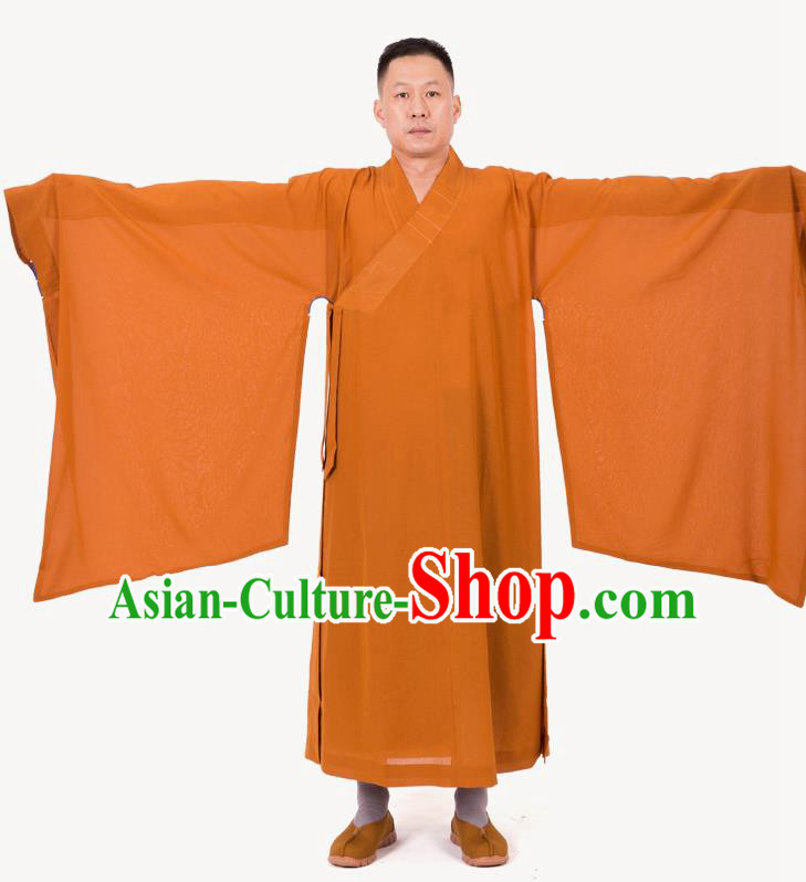 Traditional Chinese Monk Costume Buddhists Ginger Yarn Long Robe for Men