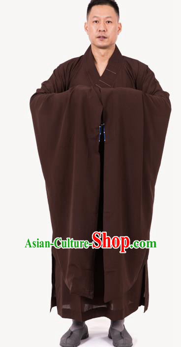 Traditional Chinese Monk Costume Buddhists Brown Yarn Long Robe for Men
