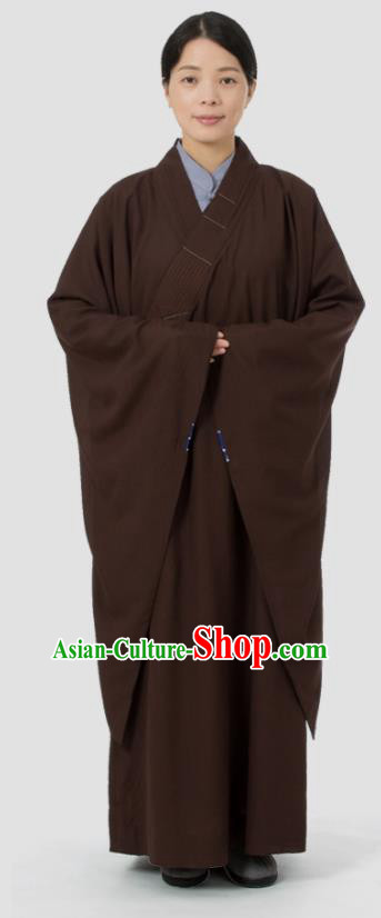 Traditional Chinese Monk Costume Buddhists Abbot Brown Yarn Gown for Men