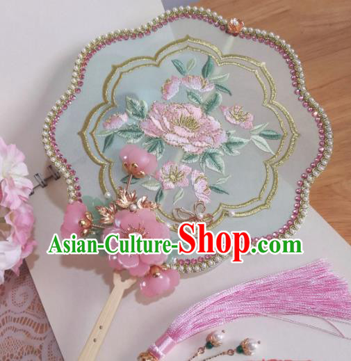 Traditional Chinese Classical Embroidered Palace Fans Hanfu Bride Silk Fan for Women