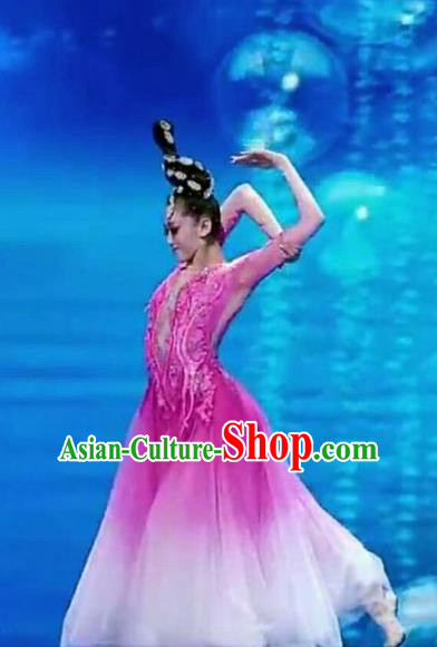 Qing Feng Traditional Chinese Classical Dance Pink Costume and Headwear for Women