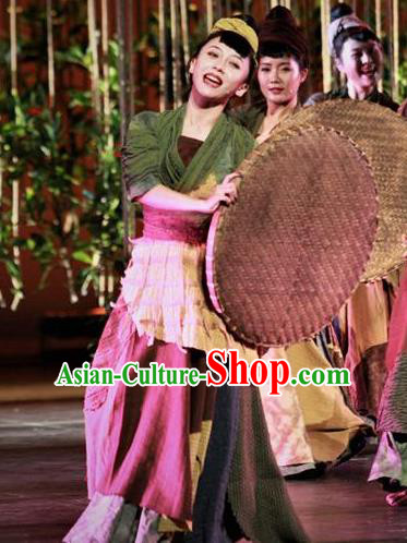 The Book of Songs Cai Wei Traditional Chinese Classical Dance Dress Stage Show Costume and Headdress for Women
