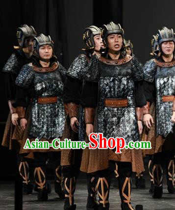 The Book of Songs Cai Wei Traditional Chinese Ancient Soldier Stage Performance Costumes and Headwear for Men