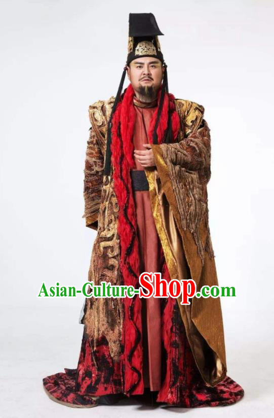 The Book of Songs Cai Wei Traditional Chinese Ancient Monarch King Stage Performance Costumes and Headwear for Men