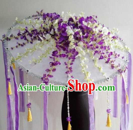 Traditional Chinese Classical Wisteria Umbrella Ancient Hanfu Tassel Umbrellas for Women