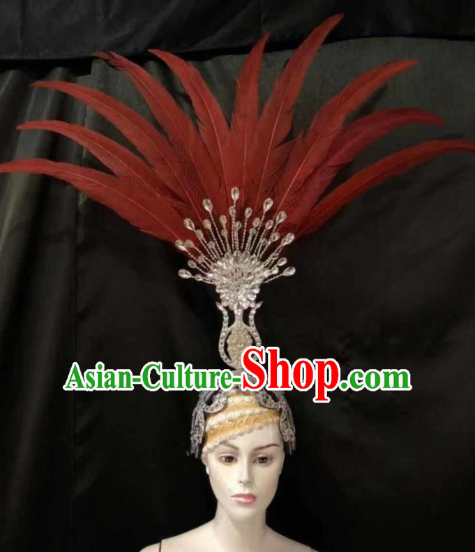 Top Halloween Red Feather Headwear Brazilian Carnival Samba Dance Hair Accessories for Women