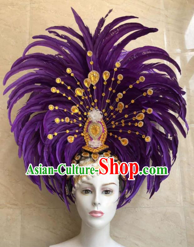 Top Halloween Purple Feather Hat Brazilian Carnival Samba Dance Hair Accessories for Women