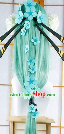 Traditional Japanese Cosplay Geisha Green Wigs and Hair Accessories for Women