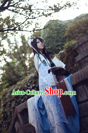 Traditional Chinese Cosplay Female Knight Swordsman Blue Dress Ancient Princess Costume for Women