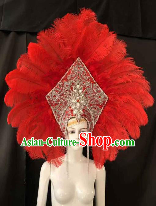 Top Halloween Rio Carnival Deluxe Red Feather Hat Brazilian Samba Dance Hair Accessories for Women