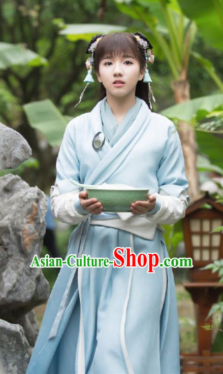Ancient Chinese Song Dynasty Female Scholar Pei Jing Blue Hanfu Dress Drama Young Blood Nobility Lady Costumes for Women