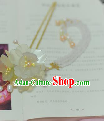 Traditional Chinese Classical White Peony Tassel Hairpins Ancient Princess Hanfu Hair Accessories for Women