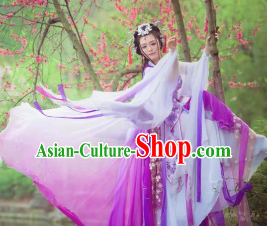 Chinese Tang Dynasty Female Swordsman Purple Dress Ancient Princess Peri Costume for Women