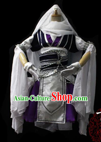 Chinese Cosplay Fairy Princess Purple Short Dress Ancient Female Swordsman Knight Costume for Women