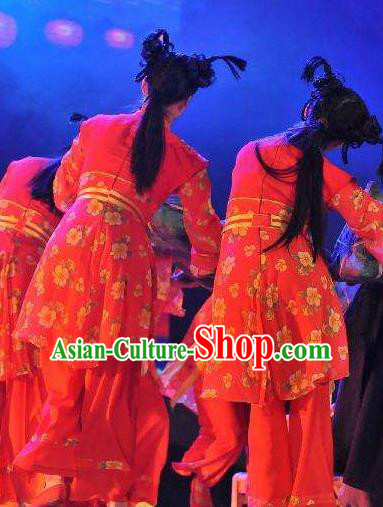 Chinese Drama Dragon Boat Festival Classical Dance Red Dress Stage Performance Costume and Headpiece for Women