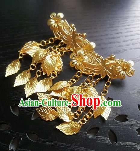 Traditional Chinese Classical Golden Leaf Tassel Hair Claw Hairpins Ancient Princess Hanfu Hair Accessories for Women