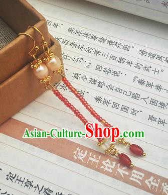 Traditional Chinese Hanfu Red Beads Tassel Earrings Classical Ear Accessories for Women