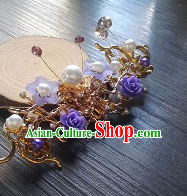 Traditional Chinese Classical Purple Roses Hair Claw Hairpins Ancient Princess Hanfu Hair Accessories for Women