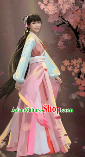 Ancient Chinese Song Dynasty Nobility Lady Pink Hanfu Dress Drama Young Blood Female Swordsman Costumes for Women