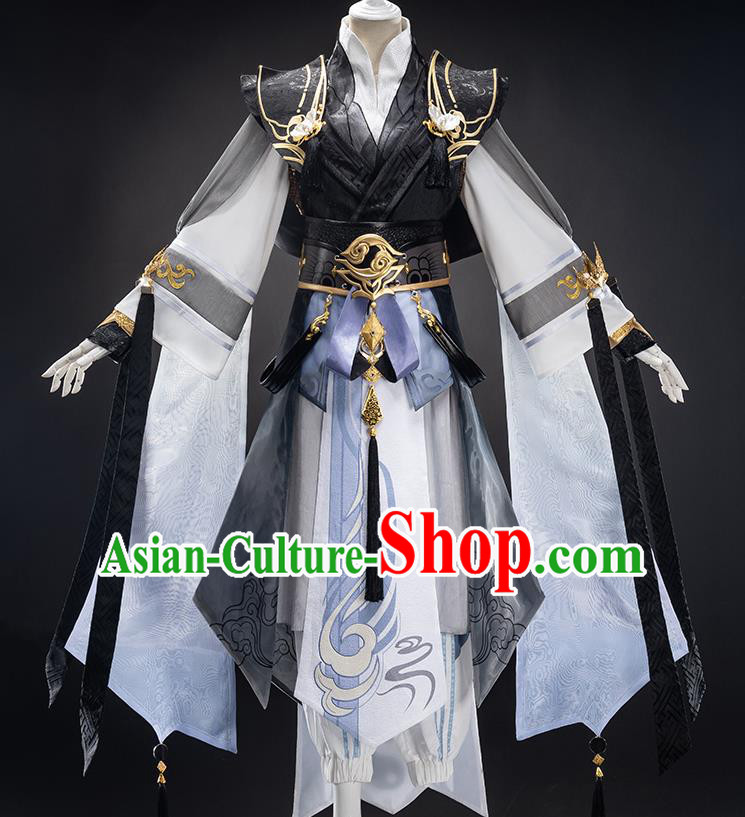 Traditional Chinese Cosplay Taoist Black Clothing Ancient Swordsman Costume for Men