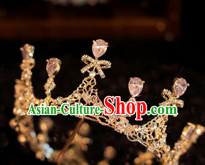 Top Grade Bride Zircon Bowknot Royal Crown Handmade Wedding Hair Accessories for Women