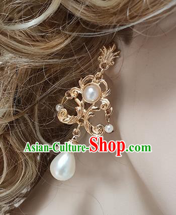 Top Grade Baroque Bride Pearl Golden Earrings Handmade Wedding Ear Accessories for Women