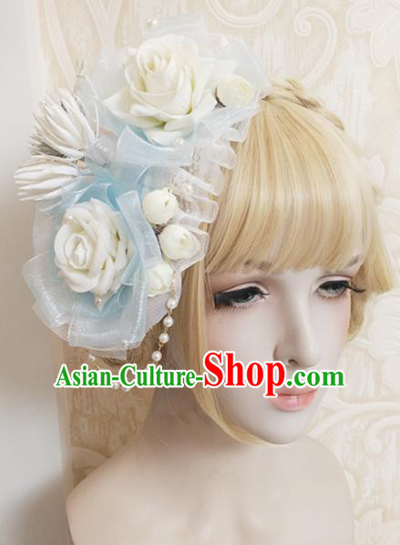 Top Grade Baroque Bride White Rose Top Hat Handmade Wedding Hair Accessories for Women