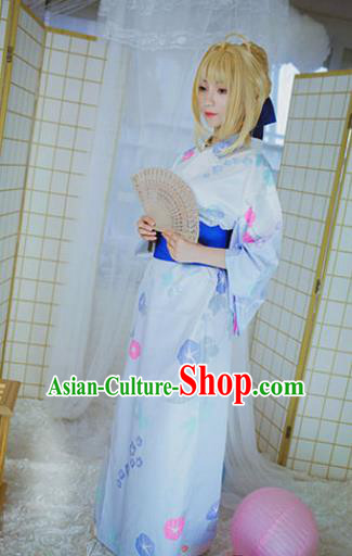 Traditional Japanese Cosplay Geisha Printing Petunia Kimono Japan Yukata Dress for Women