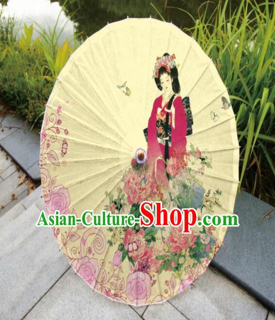 Japanese Handmade Printing Kimono Beauty Peony Oil Paper Umbrella Traditional Umbrellas